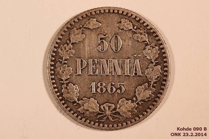 k-0090-b.jpg - Kohde 90 (kuva 2/2), lhthinta: 10 € / myyntihinta: 10 € 50 p 1865 Ag, hnja, l.puhd., kunto: 4