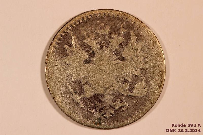 k-0092-a.jpg - Kohde 92 (kuva 1/2), lhthinta: 5 € / myyntihinta: 6 € 50 p 1866 Ag, lievsti taipunut, kunto: 1/3