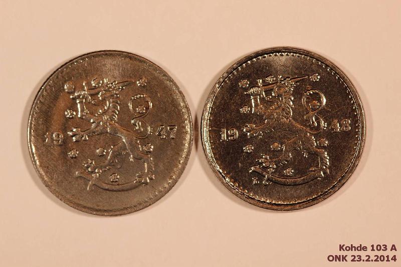 k-0103-a.jpg - Kohde 103, lhthinta: 10 € / myyntihinta: 13 € 50 p 1947, 48 Fe, 1947 matala lynti ja hieman ruostetta, kunto: 7,8