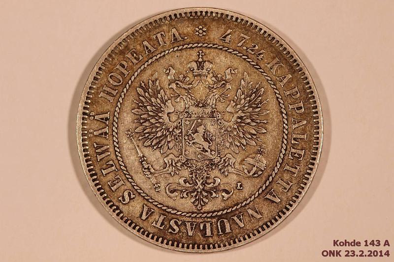 k-0143-a.jpg - Kohde 143 (kuva 1/2), lhthinta: 15 € / myyntihinta: 34 € 2 mk 1908 Ag, kunto: 6/5