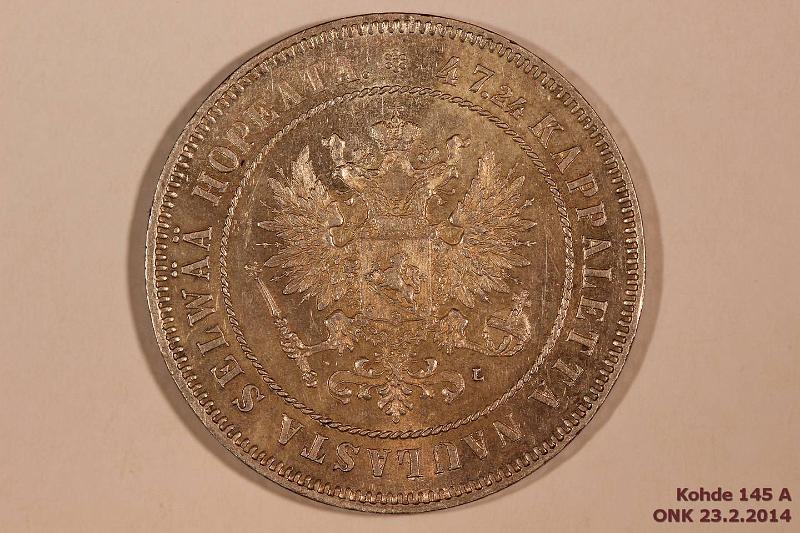k-0145-a.jpg - Kohde 145 (kuva 1/2), lhthinta: 30 € / myyntihinta: 54 € 2 mk 1908 Ag, hnja, kunto: 7