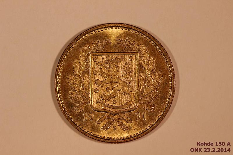 k-0150-a.jpg - Kohde 150 (kuva 1/2), lhthinta: 35 € / myyntihinta: 82 € 5 mk 1931 AlBr, loistelias!, kunto: 9
