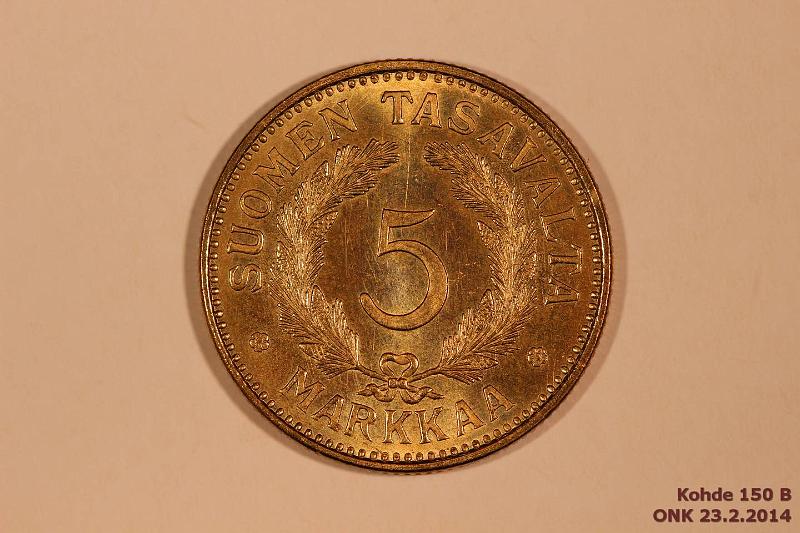 k-0150-b.jpg - Kohde 150 (kuva 2/2), lhthinta: 35 € / myyntihinta: 82 € 5 mk 1931 AlBr, loistelias!, kunto: 9
