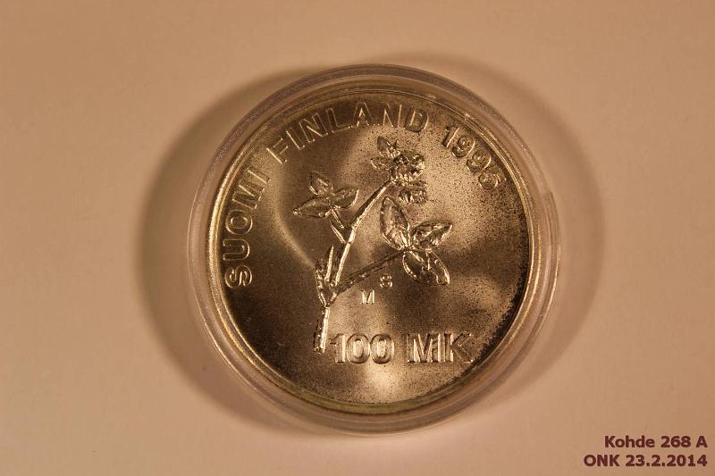 k-0268-a.jpg - Kohde 268, lhthinta: 15 € / myyntihinta: 15 € 100 mk 1995 Ag, BU, A.I. Virtanen, kapseli, kunto: 9