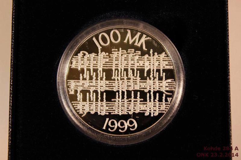 k-0284-a.jpg - Kohde 284, lhthinta: 28 € / myyntihinta: 29 € 100 mk 1999 Ag, Proof, Sibelius, kotelo + tod., kunto: 10