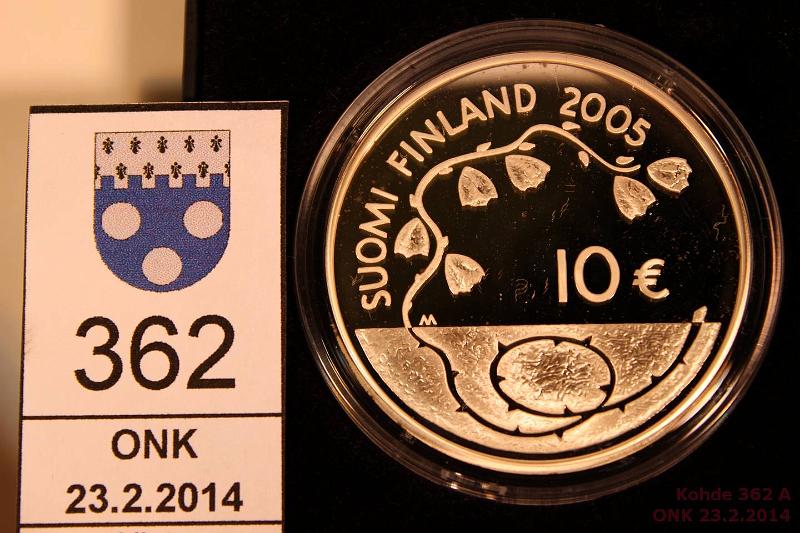 k-0362-a.jpg - Kohde 362, l�ht�hinta: 22 &euro; 10 &euro; 2005 Ag, Proof, Rauhan 60 v, kotelo + tod., kunto: 10