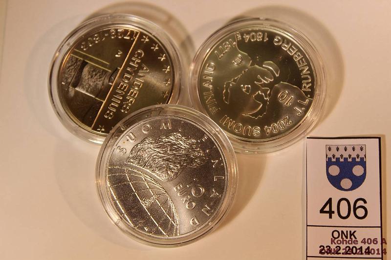 k-0406-a.jpg - Kohde 406, lhthinta: 49 € 2002-04 (3) Ag. BU, Olympialaiset, Chydenius, Runeberg, kapselit, kunto: 10