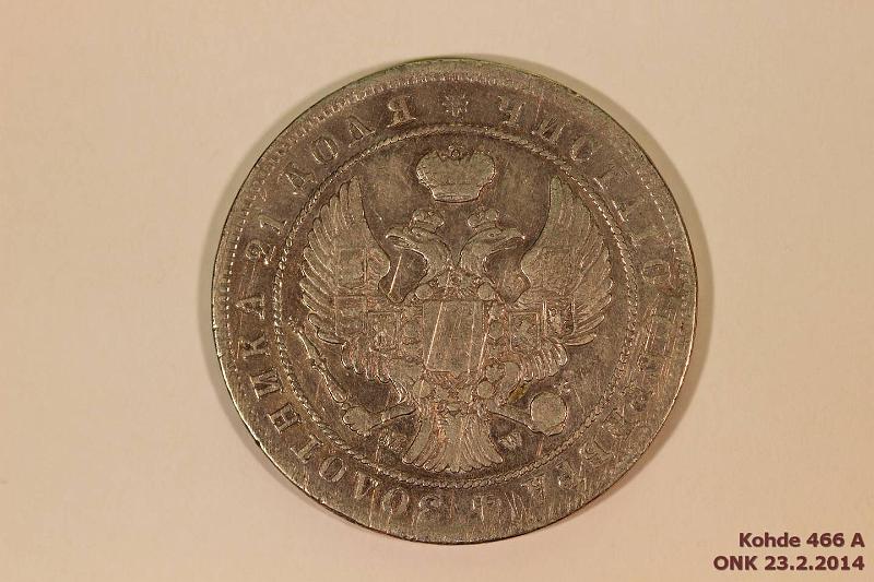 k-0466-a.jpg - Kohde 466 (kuva 1/2), lhthinta: 150 € 1 rpl 1846 C#168.1 Ag. MW, Varsovan lynti / Warsova Mint, ij. Harvinainen / RARE, kunto: 5