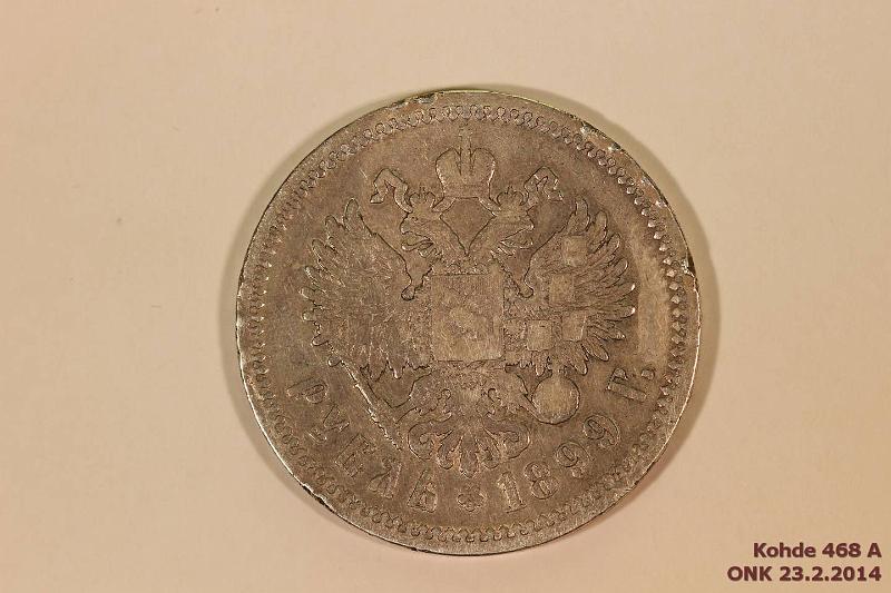 k-0468-a.jpg - Kohde 468 (kuva 1/2), lhthinta: 15 € / myyntihinta: 21 € 1 rpl 1899 Y#59.3 Ag, rvja., kunto: 4