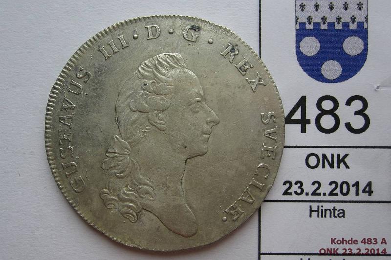 k-0483-a.jpg - Kohde 483 (kuva 1/3), lhthinta: 50 € / myyntihinta: 105 € 1 RD 1776 KM#514 Ag, pieni risti, hom. Hyv kokoelmakappale!, kunto: 6