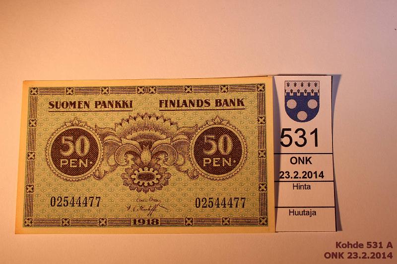 k-0531-a.jpg - Kohde 531, l�ht�hinta: 5 &euro; / myyntihinta: 8 &euro; 50 p 1918 SNY 105 02544477 COL-The, kunto: 9