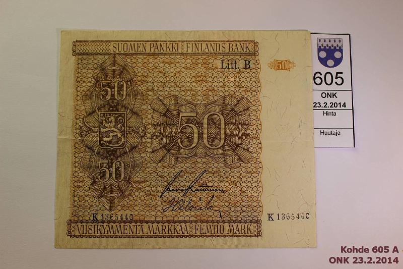k-0605-a.jpg - Kohde 605, lhthinta: 5 € / myyntihinta: 11 € 50 mk 1945 LB SNY 169.4 K1365440 RAI-Als, kunto: 5