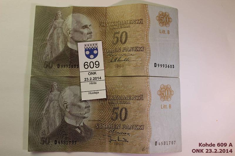 k-0609-a.jpg - Kohde 609, lhthinta: 15 € / myyntihinta: 18 € 50 mk 1963 LB (2) SNY 170.5 D..SIM-Ara km, D..HET-Luu likaa, km, kunto: 4