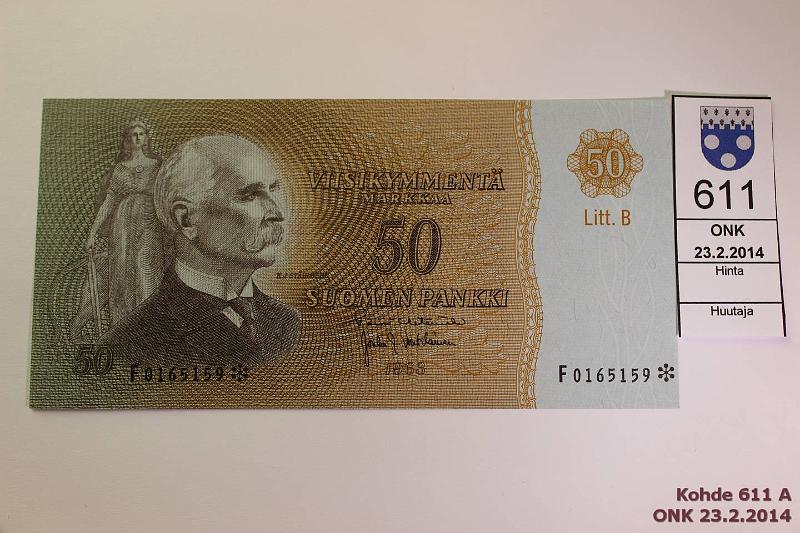 k-0611-a.jpg - Kohde 611, l�ht�hinta: 80 &euro; / myyntihinta: 180 &euro; 50 mk 1963 LB* SNY 170.6 F0165159* HET-Vou, korvaava, kunto: 9