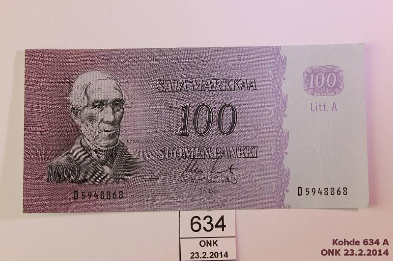 k-0634-a.jpg - Kohde 634, lhthinta: 15 € / myyntihinta: 22 € 100 mk 1963 LA SNY 183.3 D5948868 KO II-Tr, kunto: 5