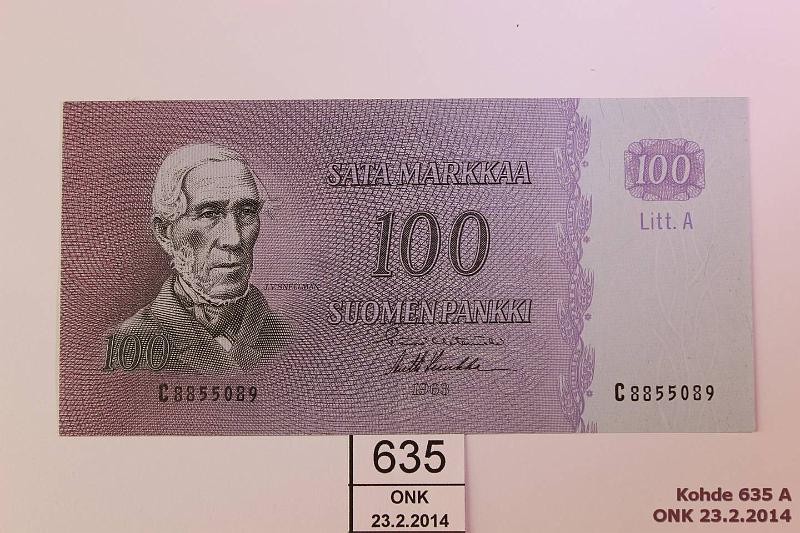 k-0635-a.jpg - Kohde 635, lhthinta: 20 € / myyntihinta: 23 € 100 mk 1963 LA SNY 183.3 C8855089 HET-Luu, kunto: 7