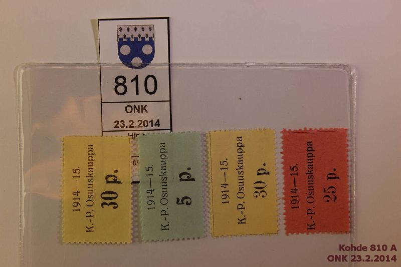 k-0810-a.jpg - Kohde 810, lhthinta: 5 € / myyntihinta: 32 € 5-30 p (4) 1914-15 K.-P. Osuuskauppa 5, 25, 30p(2 eril.), ei Pasasen kirjassa, kunto: 6-9