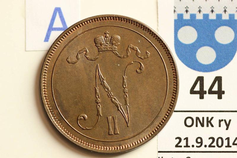 k-0044-a.jpg - Kohde 44 (kuva 1/2), lhthinta: 750 € 10 p 1896 Peilipinta, tumma patina, erittin kaunis!, kunto: 8