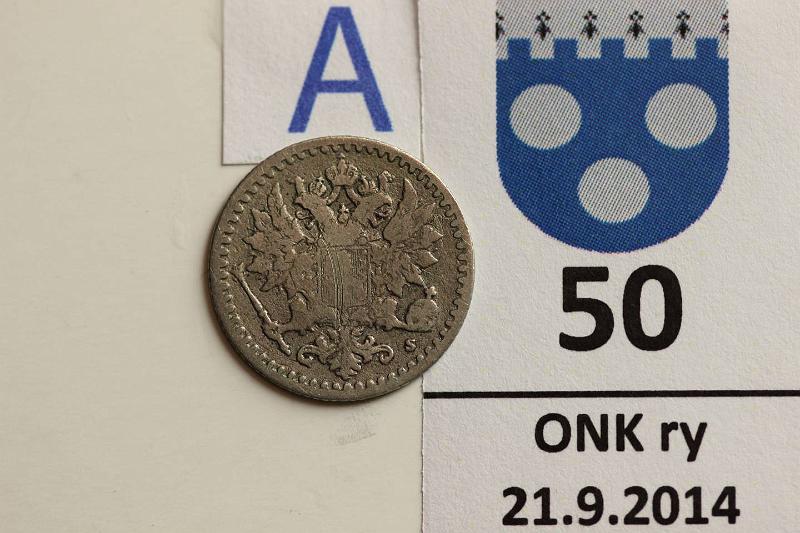 k-0050-a.jpg - Kohde 50 (kuva 1/2), lhthinta: 15 € / myyntihinta: 40 € 25 p 1869 Ag, SNY 169.1.1, kunto: 2/3