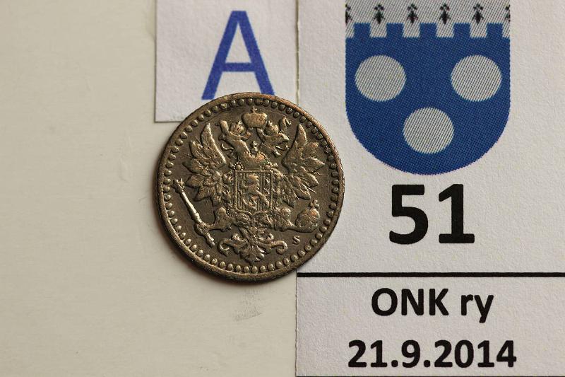 k-0051-a.jpg - Kohde 51 (kuva 1/2), lhthinta: 15 € / myyntihinta: 50 € 25 p 1869 Ag, SNY 169.2.2, kunto: 4