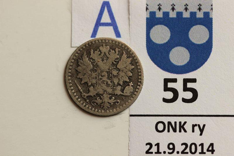 k-0055-a.jpg - Kohde 55 (kuva 1/2), lhthinta: 30 € / myyntihinta: 44 € 25 p 1871 Ag, kunto: 3