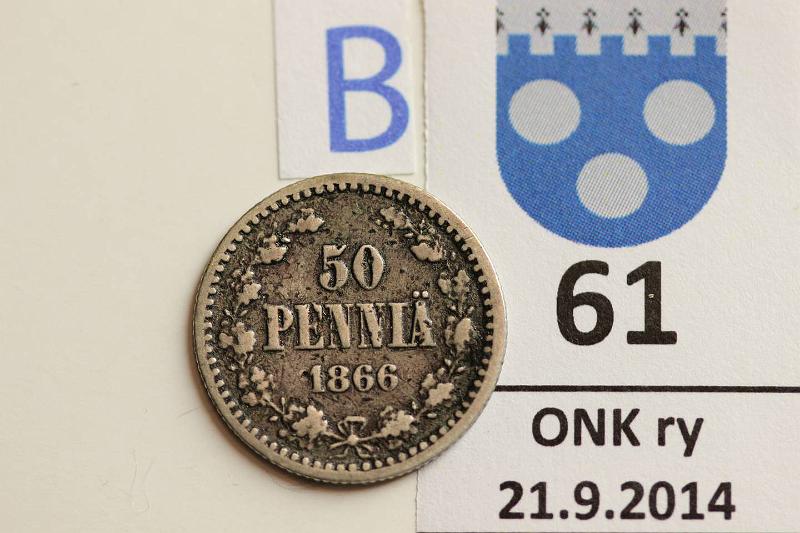 k-0061-b.jpg - Kohde 61 (kuva 2/2), lhthinta: 5 € / myyntihinta: 8 € 50 p 1866 Ag, kunto: 2/3