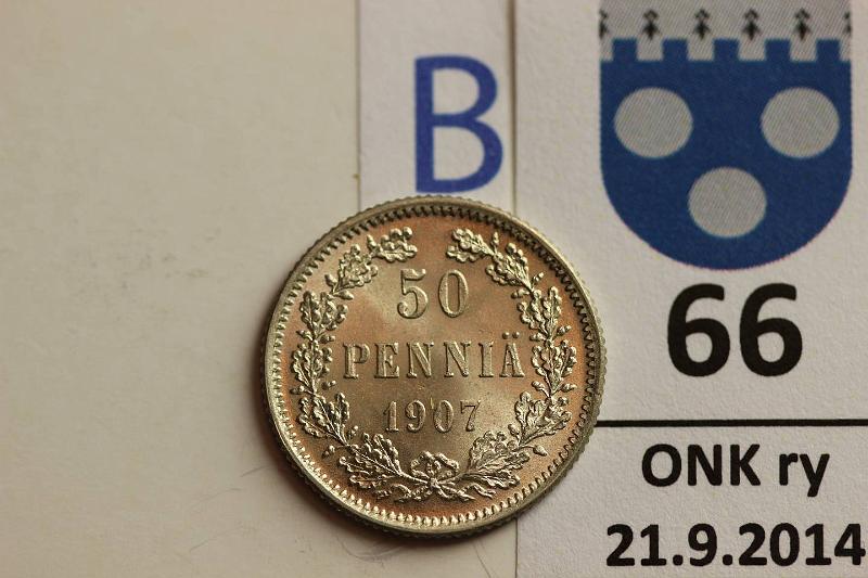 k-0066-b.jpg - Kohde 66 (kuva 2/2), lhthinta: 120 € / myyntihinta: 120 € 50 p 1907 Ag, erittin kaunis!, kunto: 9/8
