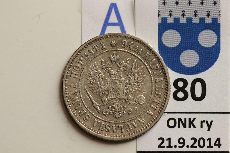 k-0080-a.jpg - Kohde 80 (kuva 1/2), lhthinta: 7 € / myyntihinta: 12 € 1 mk 1892 Ag, kunto: 5