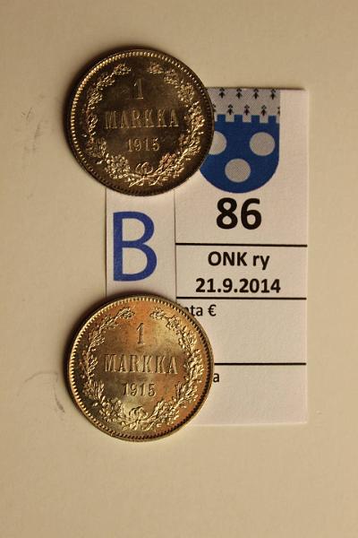 k-0086-b.jpg - Kohde 86 (kuva 2/2), lhthinta: 25 € / myyntihinta: 42 € 1 mk 1915 (2) Ag, loisteliaita!, kunto: 9