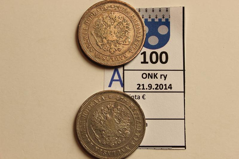 k-0100-a.jpg - Kohde 100 (kuva 1/2), lhthinta: 25 € / myyntihinta: 32 € 2 mk 1872, 74 Ag, kunto: 3