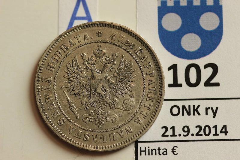 k-0102-a.jpg - Kohde 102 (kuva 1/2), lhthinta: 200 € / myyntihinta: 255 € 2 mk 1905 Ag, eprvja, kunto: 4/5