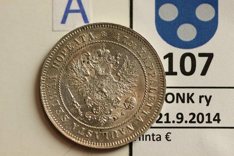 k-0107-a.jpg - Kohde 107 (kuva 1/2), lhthinta: 20 € / myyntihinta: 86 € 2 mk 1907 Ag, hnja, kaunis!, kunto: 8