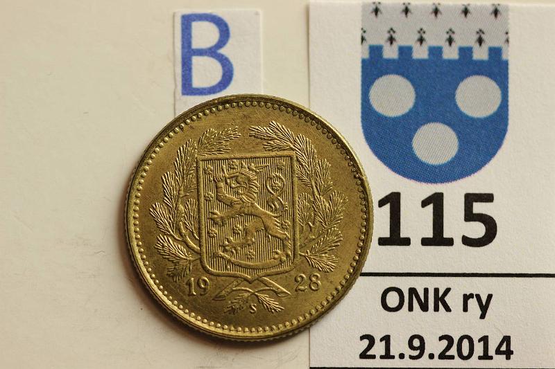 k-0115-b.jpg - Kohde 115 (kuva 2/2), lhthinta: 100 € / myyntihinta: 190 € 5 mk 1928 AlBr, erit. kaunis!, kunto: 8