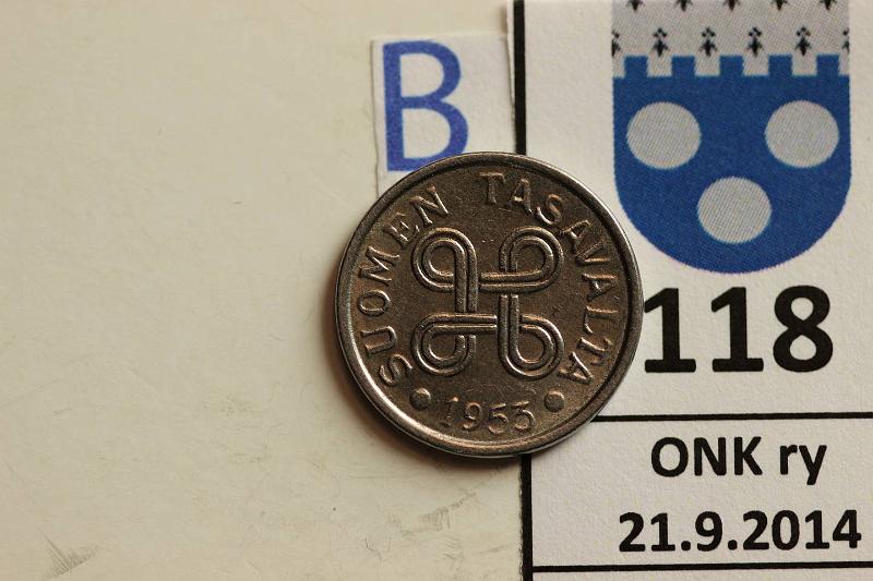 k-0118-b.jpg - Kohde 118 (kuva 2/2), lhthinta: 5 € 5 mk 1953 Fe, SNY 525.2 Rtgf-analyysi: 100% Fe, kunto: 7