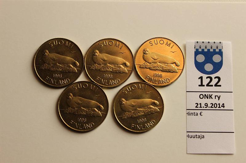 k-0122-a.jpg - Kohde 122, lhthinta: 5 € / myyntihinta: 9 € 5 mk 1998 (5) Rullasta, kunto: 9