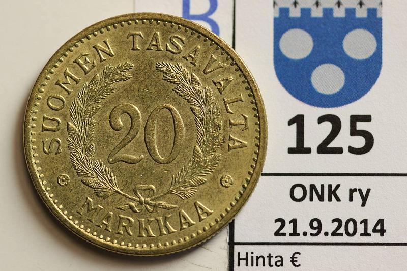 k-0125-b.jpg - Kohde 125 (kuva 2/2), lhthinta: 50 € / myyntihinta: 87 € 20 mk 1931 Pij, hn. Erit. kaunis!, kunto: 8
