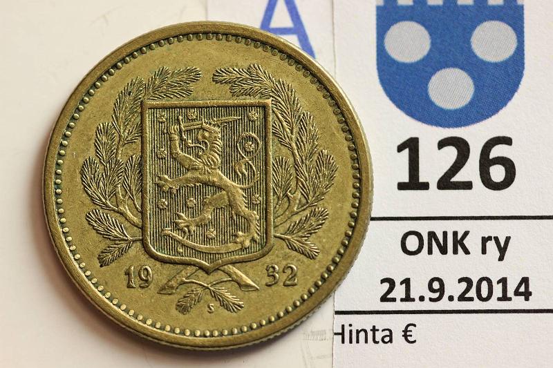 k-0126-a.jpg - Kohde 126 (kuva 1/2), lhthinta: 25 € / myyntihinta: 36 € 20 mk 1932, kunto: 5