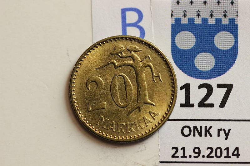 k-0127-b.jpg - Kohde 127 (kuva 2/2), lhthinta: 10 € / myyntihinta: 22 € 20 mk 1958 Kaunis!, kunto: 8