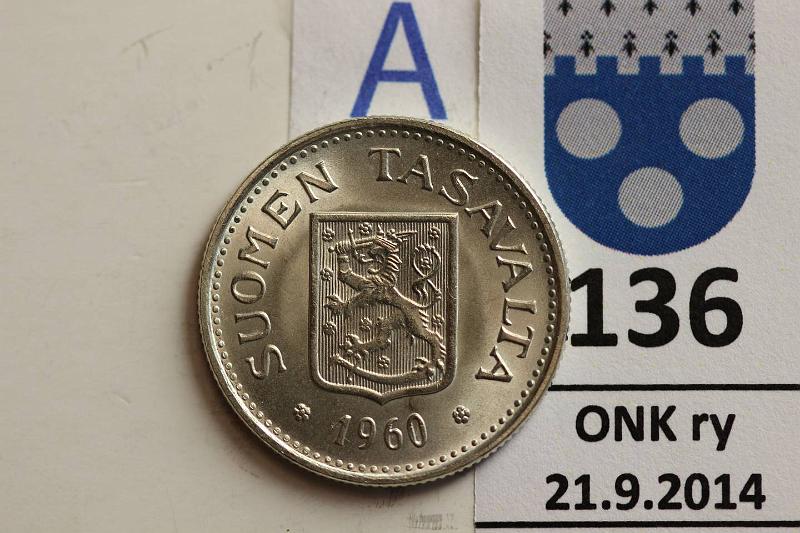 k-0136-a.jpg - Kohde 136 (kuva 1/2), lhthinta: 15 € / myyntihinta: 17 € 100 mk 1960 Ag, loistelias!, kunto: 10