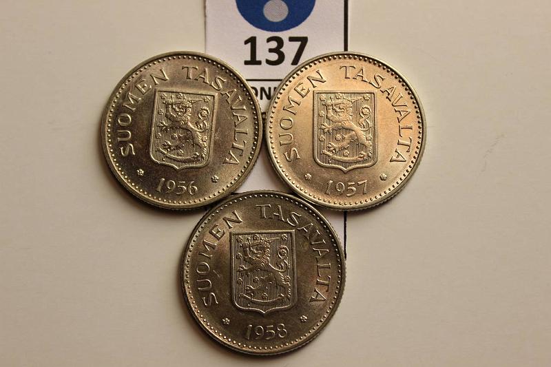 k-0137-a.jpg - Kohde 137, lhthinta: 12 € / myyntihinta: 14 € 200 mk 1956-58 (3) Ag, 1956, 57, 58H, kunto: 8-9