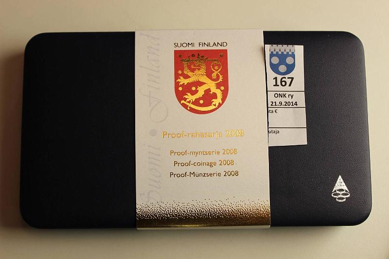 k-0167-a.jpg - Kohde 167, lhthinta: 39 € 2008 Proof, 1c-2€, Ag-vrijetoni ja juhla-2€, laatikko, tod., kunto: 10