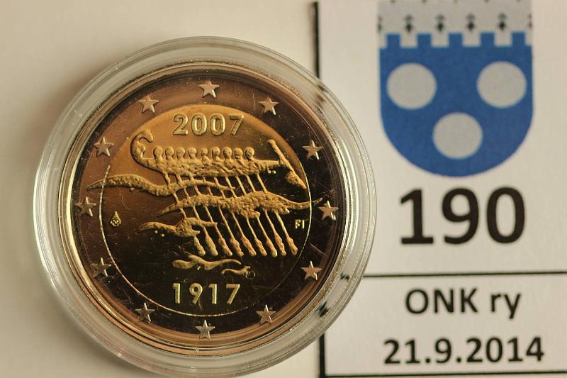 k-0190-a.jpg - Kohde 190, lhthinta: 5 € 2007 Proof, Itsenisyys, kapseli, kunto: 10