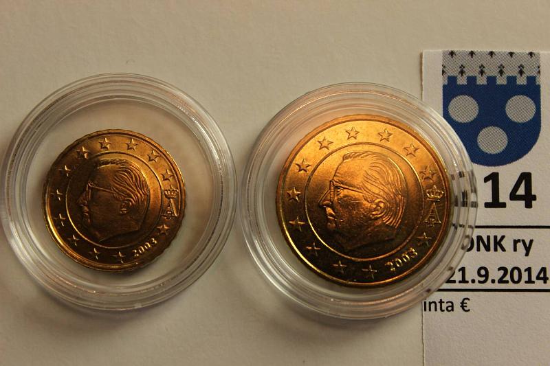 k-0214-a.jpg - Kohde 214, lhthinta: 5 € / myyntihinta: 16 € 2003 Belgia, UNC, 10 ja 50c, pillereiss, pieni painos!, kunto: 9