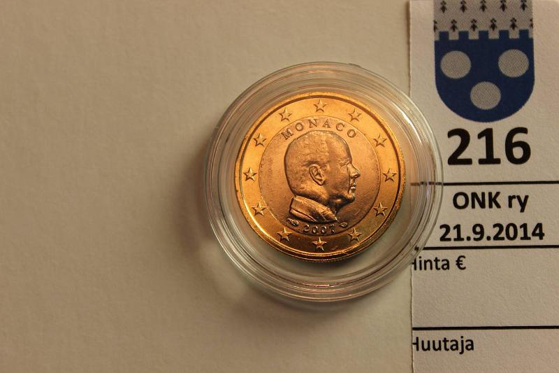 k-0216-a.jpg - Kohde 216, lhthinta: 5 € 2007 Monaco, UNC, 1€, pilleriss, kunto: 9