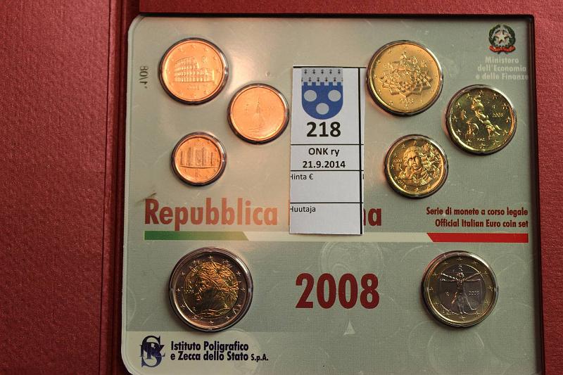 k-0218-a.jpg - Kohde 218, lhthinta: 10 € 2008 Italia, BU, 1c-2€, pahvikansio, kunto: 9