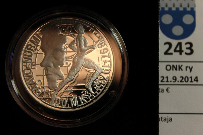 k-0243-a.jpg - Kohde 243, lhthinta: 25 € / myyntihinta: 25 € 100 mk 1997 Ag, Proof, Nurmi, kotelo, tod., kunto: 10