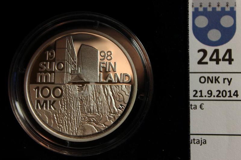 k-0244-a.jpg - Kohde 244, lhthinta: 29 € / myyntihinta: 29 € 100 mk 1998 Ag, Proof, Aalto, laatikko, tod., kunto: 10