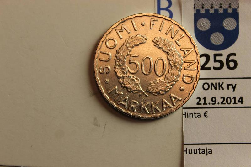 k-0256-b.jpg - Kohde 256 (kuva 2/2), lhthinta: 15 € / myyntihinta: 18 € 500 mk 1952 Ag, kunto: 8/7