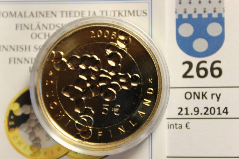 k-0266-a.jpg - Kohde 266, l�ht�hinta: 8 &euro; / myyntihinta: 8 &euro; 5 &euro; 2008 Proof, Tiede, kapseli, tod., kunto: 10