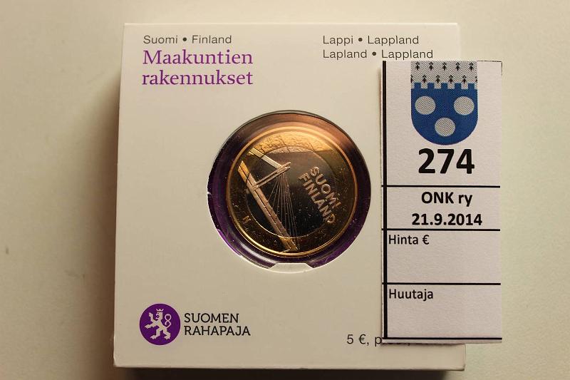 k-0274-a.jpg - Kohde 274, lhthinta: 8 € / myyntihinta: 8 € 5 € 2012 Proof, Maakuntien rakennukset: Jtknkynttilsilta, pahvirasiassa, kaps., kunto: 10